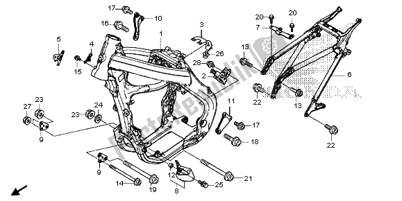 All parts for the Frame Body of the Honda CRF 450R 2013