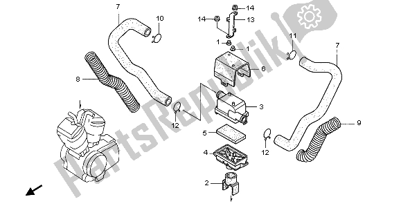 Alle onderdelen voor de Sub Luchtfilter van de Honda VT 1100C2 1995