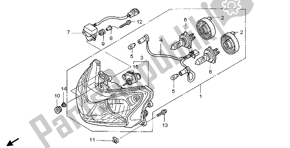 All parts for the Headlight (uk) of the Honda ST 1300A 2007