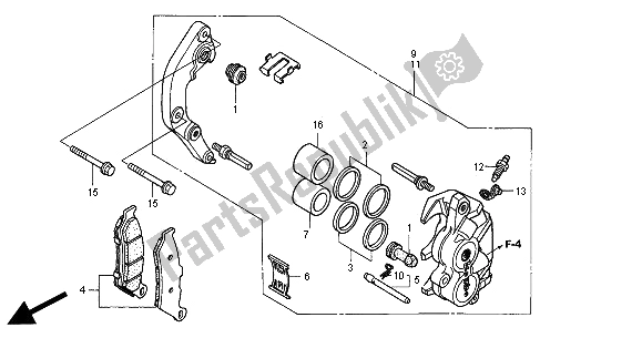 All parts for the Front Brake Caliper of the Honda NT 650V 2000