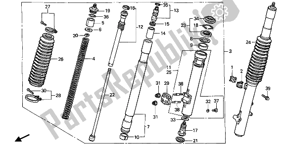 All parts for the Front Fork of the Honda CR 250R 1986
