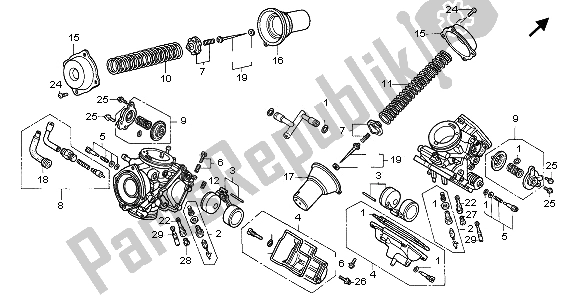 Alle onderdelen voor de Carburateur (onderdelen) van de Honda VT 1100C2 1995