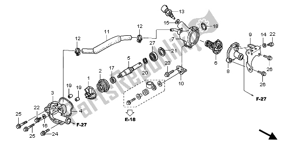 All parts for the Water Pump of the Honda PES 125 2007