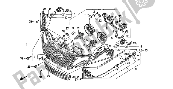 All parts for the Headlight (uk) of the Honda GL 1500 SE 1992