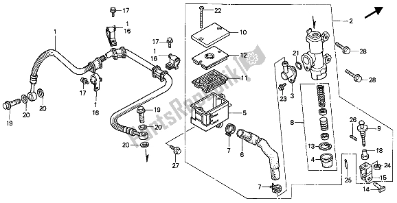 All parts for the Rear Brake Master Cylinder of the Honda NTV 650 1988