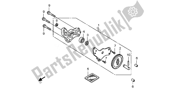 All parts for the Oil Pump of the Honda ANF 125 2010