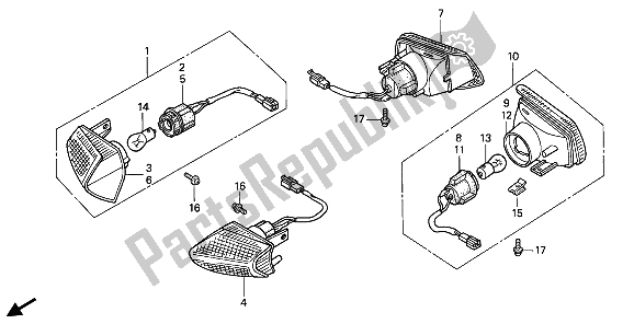 All parts for the Winker of the Honda VFR 750F 1993