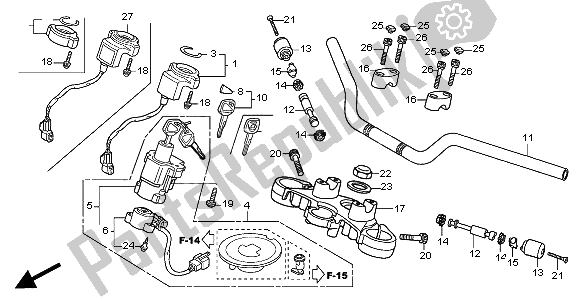 All parts for the Handle Pipe & Top Bridge of the Honda CB 900F Hornet 2002