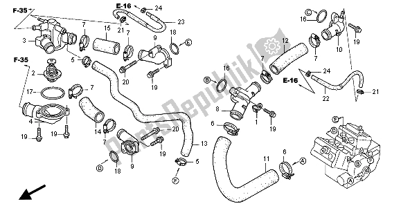 All parts for the Thermostat & Water Pipe of the Honda VFR 800 FI 1998