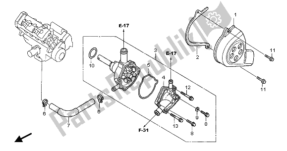 Alle onderdelen voor de Waterpomp van de Honda CBR 600F 2005