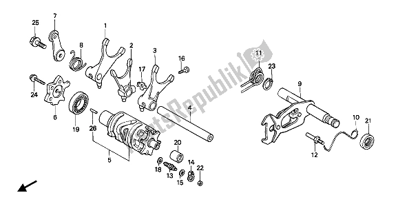 Alle onderdelen voor de Schakeltrommel van de Honda NX 650 1992