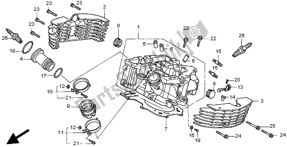 All parts for the Cylinder Head (rear) of the Honda VT 1100C2 1997