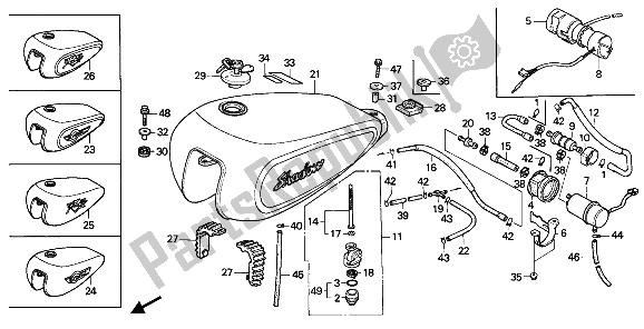 Todas las partes para Tanque De Combustible Y Bomba De Combustible de Honda VT 1100C 1988