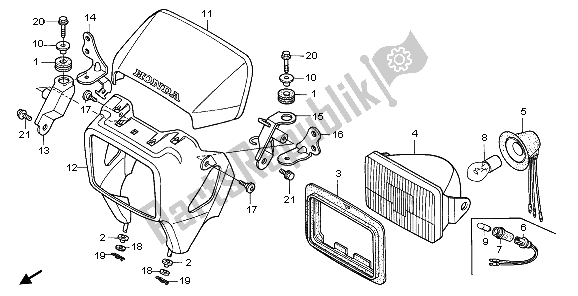 All parts for the Headlight of the Honda XR 400R 1998