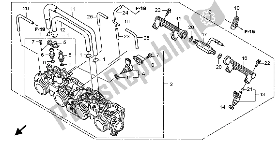 All parts for the Throttle Body of the Honda CBF 1000A 2009