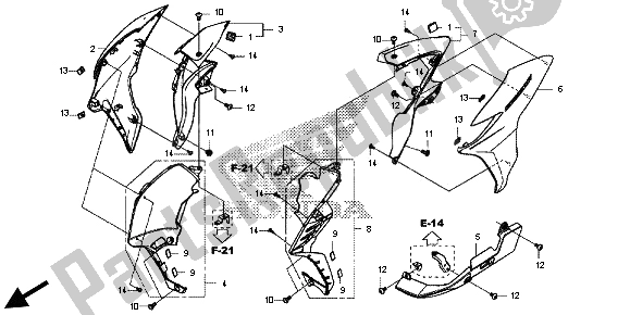 All parts for the Middle Cowl of the Honda CB 500F 2013