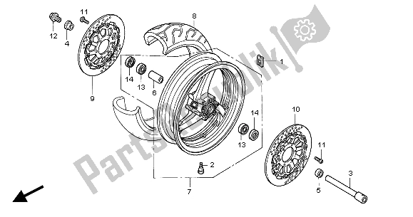 All parts for the Front Wheel of the Honda CBR 1000 RR 2004