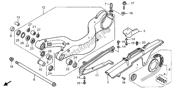 All parts for the Swingarm of the Honda VFR 800 FI 1999