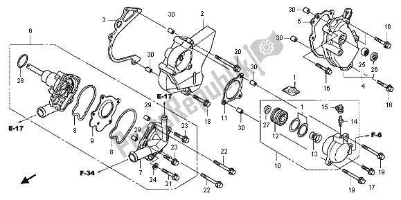 All parts for the Water Pump of the Honda CB 1000 RA 2012