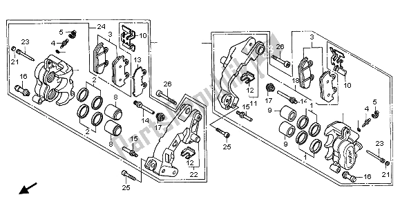 All parts for the Front Brake Caliper of the Honda GL 1500 SE 1996