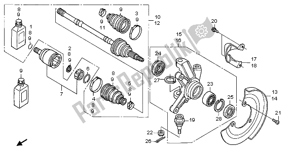All parts for the Front Knuckle of the Honda TRX 680 FA 2007