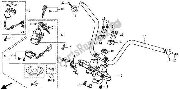 All parts for the Handle Pipe & Top Bridge of the Honda VFR 800X 2011