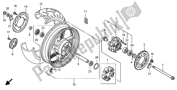 All parts for the Rear Wheel of the Honda CBF 1000A 2009