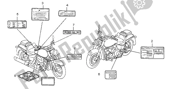 Todas las partes para Etiqueta De Precaución de Honda VT 750C 2005