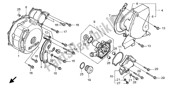 All parts for the Left Crankcase Cover & Water Pump of the Honda XRV 750 Africa Twin 1999