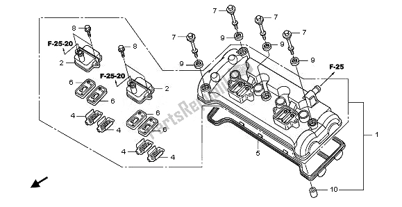 All parts for the Cylinder Head Cover of the Honda CBF 1000 FTA 2010