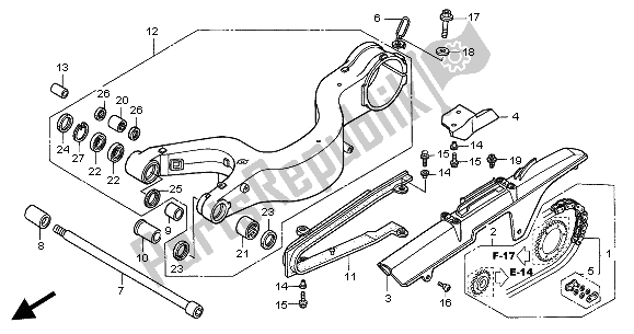 All parts for the Swingarm of the Honda VFR 800 2004