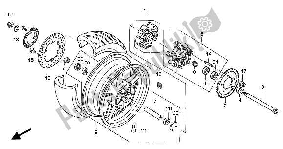 Alle onderdelen voor de Achterwiel van de Honda CB 1300 2005