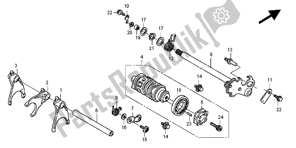 All parts for the Gearshift Drum of the Honda CBR 600F 2012