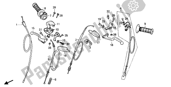 All parts for the Handle Lever & Cable of the Honda CR 80R 1987