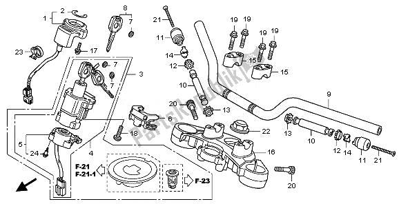 All parts for the Handle Pipe & Top Bridge of the Honda CBF 600 SA 2010