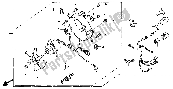 Alle onderdelen voor de Fop-1 Koelventilator van de Honda CRF 250X 2004