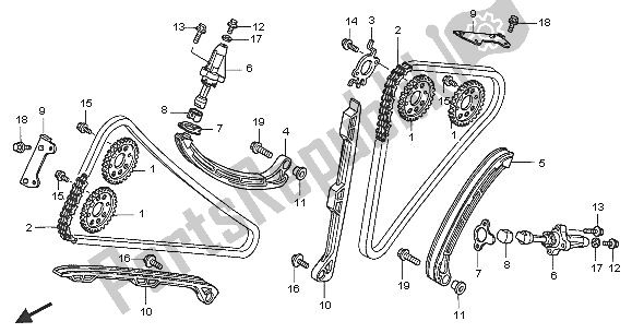 All parts for the Cam Chain & Tensioner of the Honda VFR 800A 2005