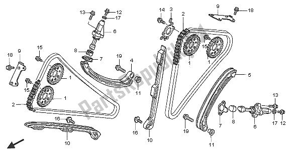 All parts for the Cam Chain & Tensioner of the Honda VFR 800A 2005