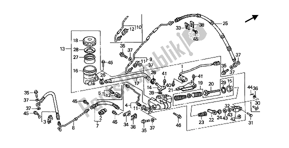 All parts for the Rear Brake Master Cylinder of the Honda GL 1500 1989