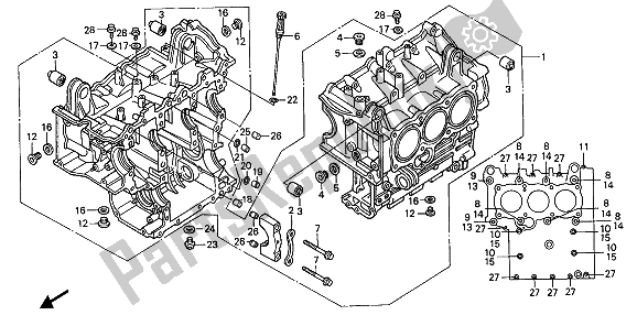 All parts for the Cylinder Block of the Honda GL 1500 1990