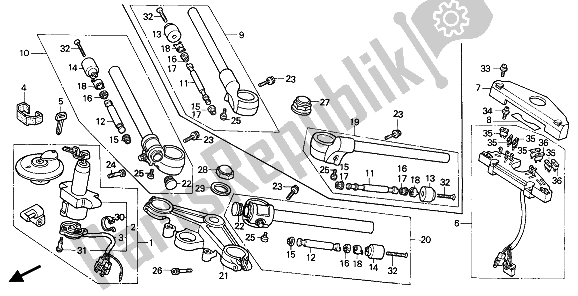 Todas las partes para Manejar Tubo Y Puente Superior de Honda XBR 500S 1987