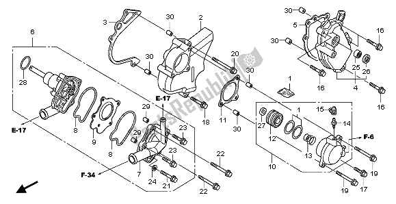 All parts for the Water Pump of the Honda CBF 1000 2007