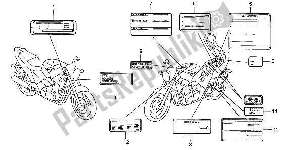 Wszystkie części do Etykieta Ostrzegawcza Honda CB 500S 1998
