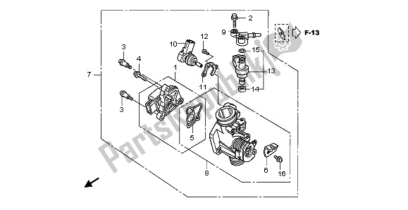 All parts for the Throttle Body of the Honda ANF 125 2010