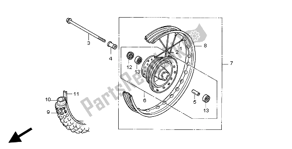 All parts for the Front Wheel of the Honda XR 70R 1999