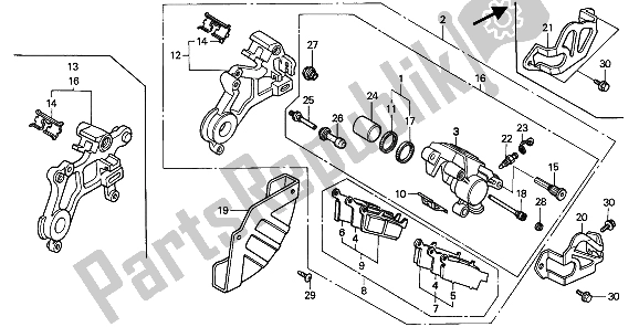 All parts for the Rear Brake Caliper of the Honda CR 250R 1992