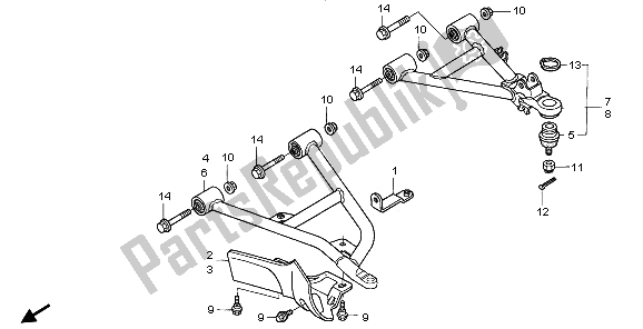 All parts for the Front Arm of the Honda TRX 400 FA Fourtrax Rancher AT 2006