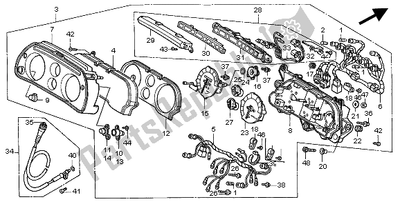 All parts for the Meter (kmh) of the Honda ST 1100A 1997