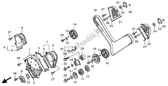 All parts for the Front Cover & Timing Belt of the Honda ST 1100 1999