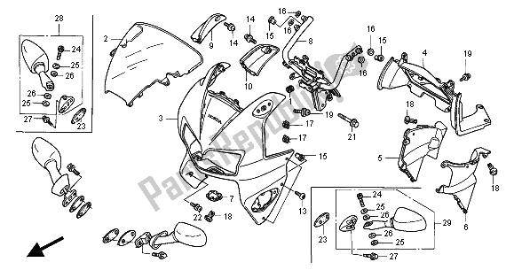 All parts for the Upper Cowl of the Honda VFR 800 FI 2000